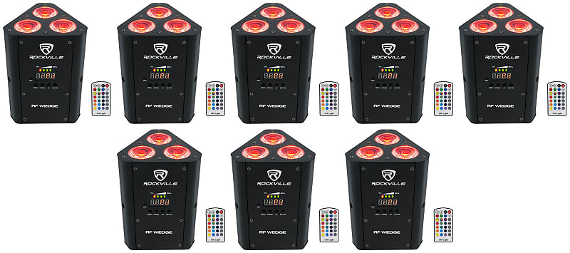 Комплект 8 Rockville RF WEDGE BLACK RGBWA + UV Battery Wireless DMX DJ Up Lights + RF Remotes 8 RF WEDGE BLACK