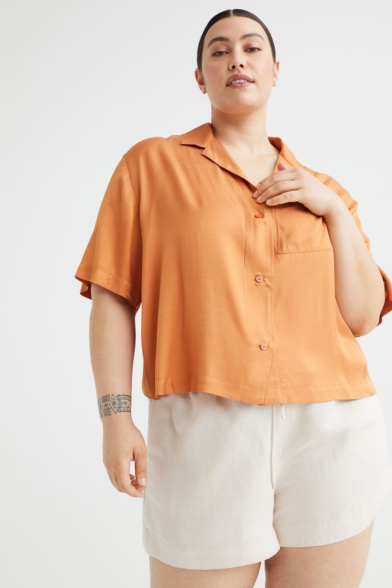 

H&M+ Рубашка оверсайз с короткими рукавами, апельсин