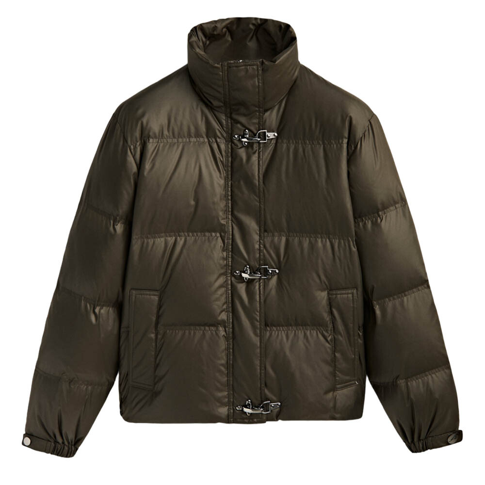 

Пуховик Massimo Dutti Down And Feather Filling, серовато-зеленый