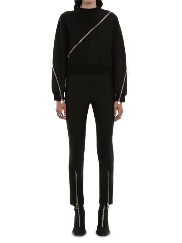 

Брюки на молнии из крепа leaf Alexander McQueen Black
