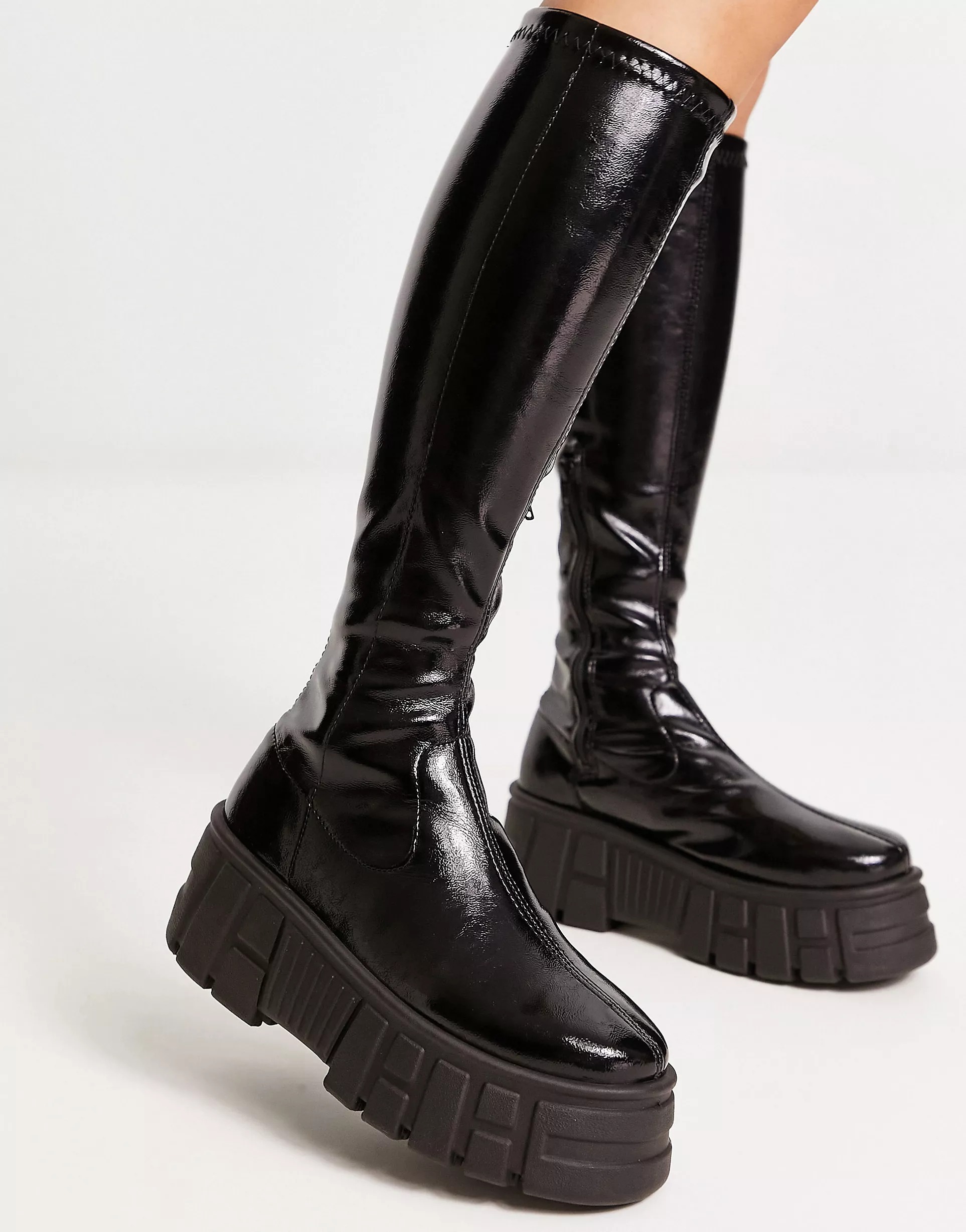 Сапоги Asos Design Copenhagen Chunky Knee High Sock, ярко-черный сапоги zara leather chunky heel knee high чёрный