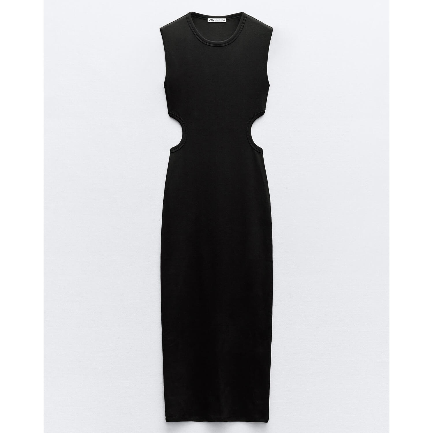 платье sans merci вискоза вечернее полуприлегающее миди открытая спина размер l бежевый Платье Zara Midi With Cut-Out Detail, черный