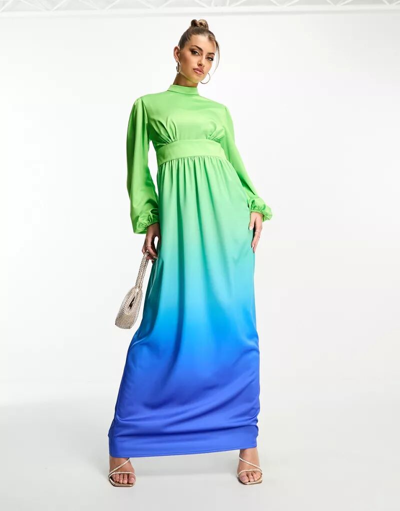 цена Сине-зеленое платье макси с объемными рукавами и оборками London Flounce London