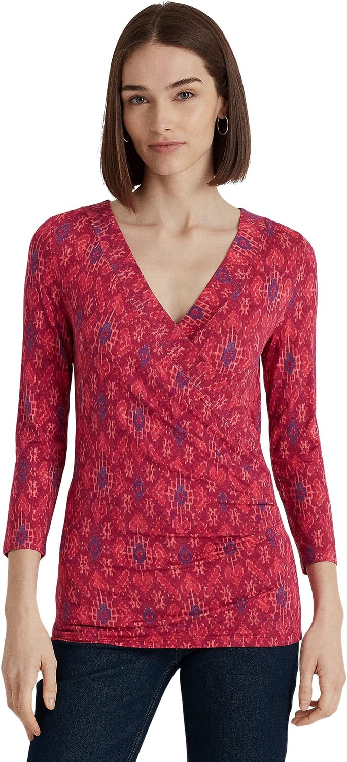 

Топ из джерси с геопринтом Surplice LAUREN Ralph Lauren, цвет Fuchsia Multi