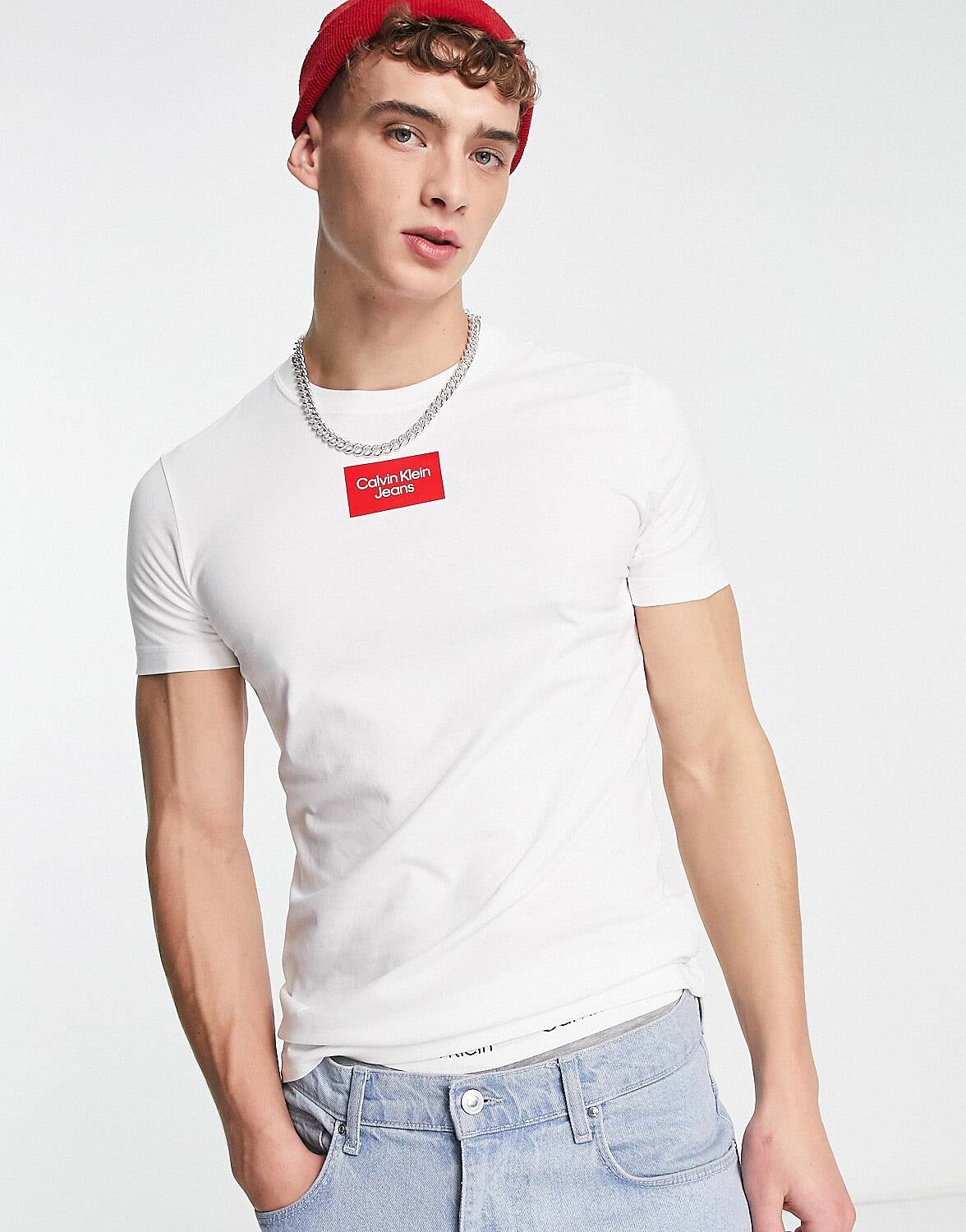 

Белая футболка узкого кроя с логотипом Calvin Klein Jeans