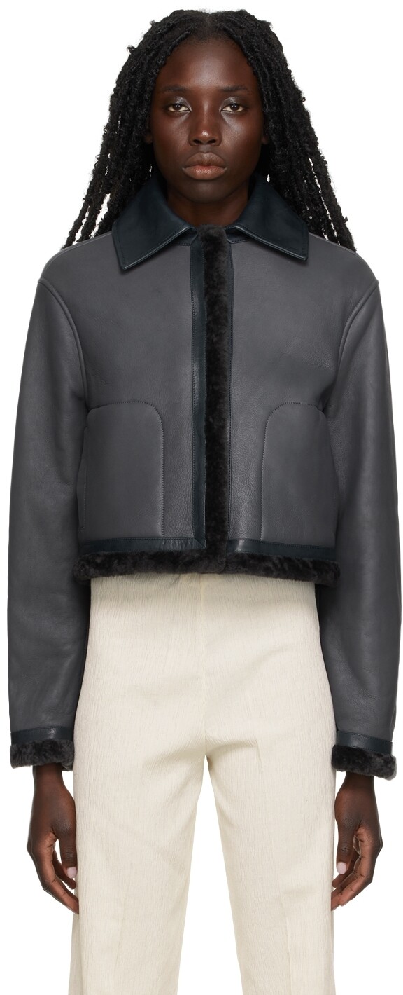 

Темно-синяя кожаная куртка Jil Sander, Синий
