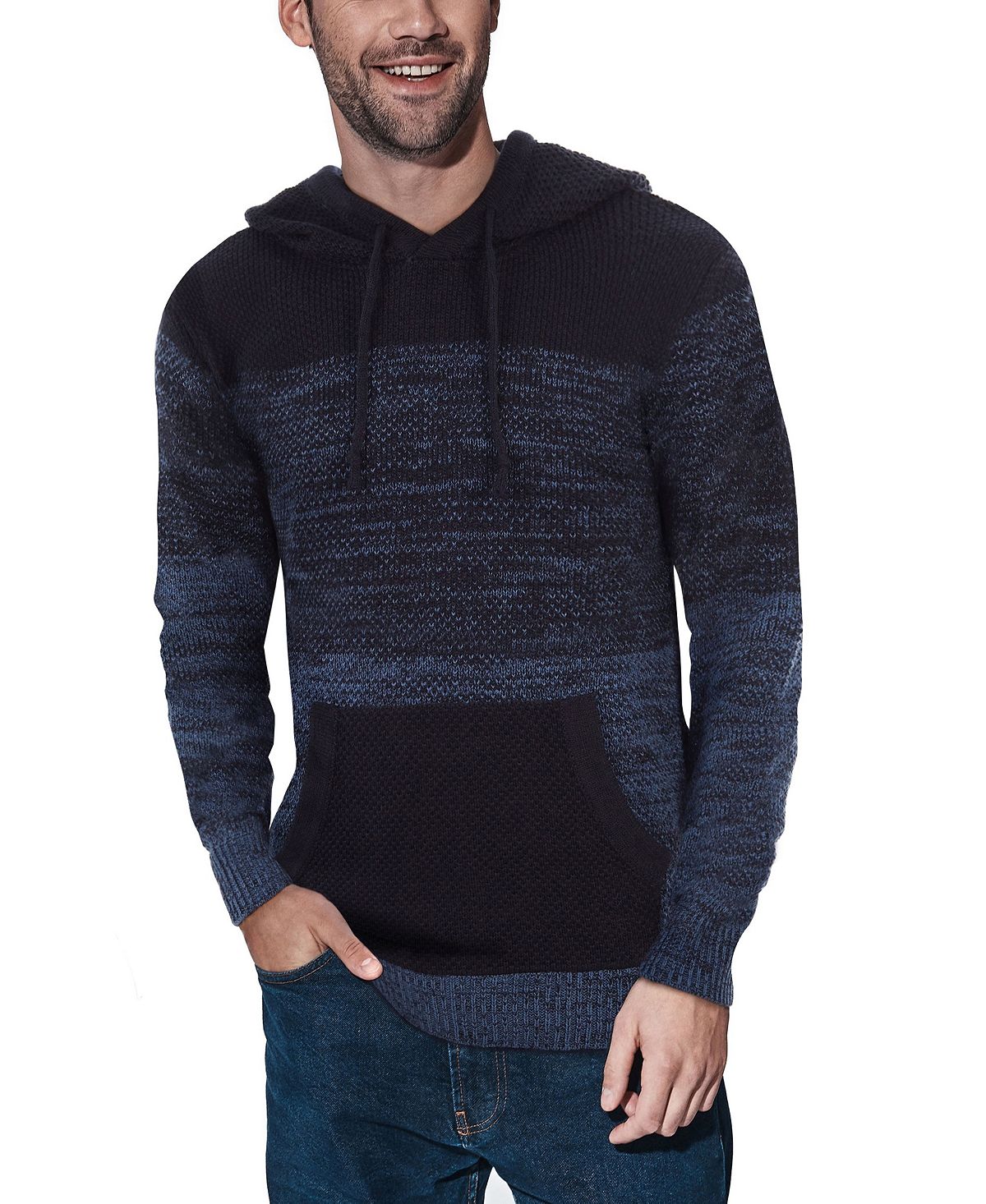 Мужской свитер с капюшоном в стиле цветных блоков X-Ray, синий