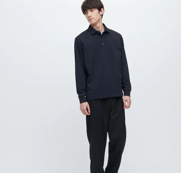 

Лонгслив Uniqlo AIRism Polo, темно-синий