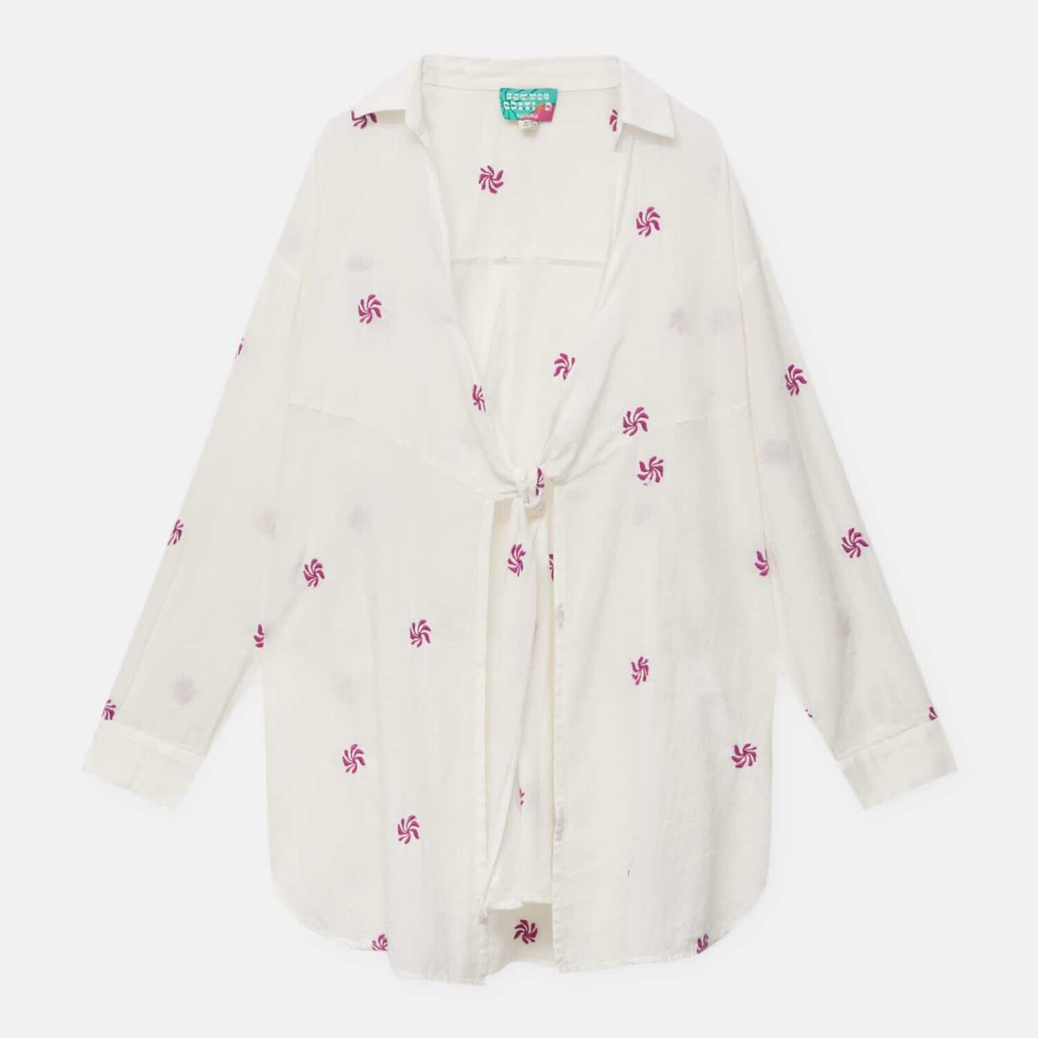 

Рубашка Pull&Bear Floral Embroidery And Knot Detail, белый