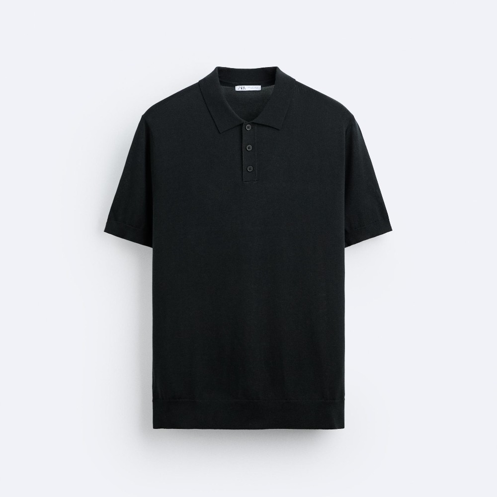 Футболка поло Zara Lyocell Blend Knit, черный рубашка zara lyocell blend кремовый