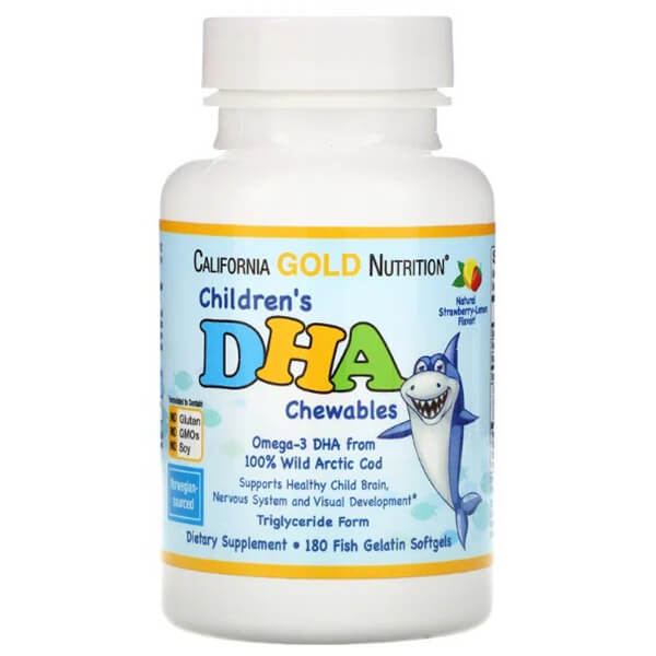 Жевательные таблетки с ДГК для детей California Gold Nutrition, 180 капсул омега 3 для детей solgar chewable dha в жевательных капсулах 90 шт