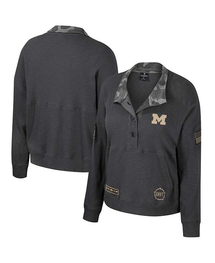 

Женский термоугольный свитшот Heather Charcoal Michigan Wolverines OHT в стиле милитари Appreciation Payback Henley Colosseum, черный