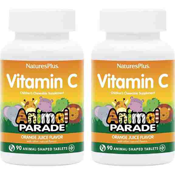 Витамин C для детей NaturesPlus Animal Parade Vitamin C, 2 упаковки по 90 таблеток витамин c для детей animal parade в жевательных таблетках со вкусом апельсинового сока 90 шт