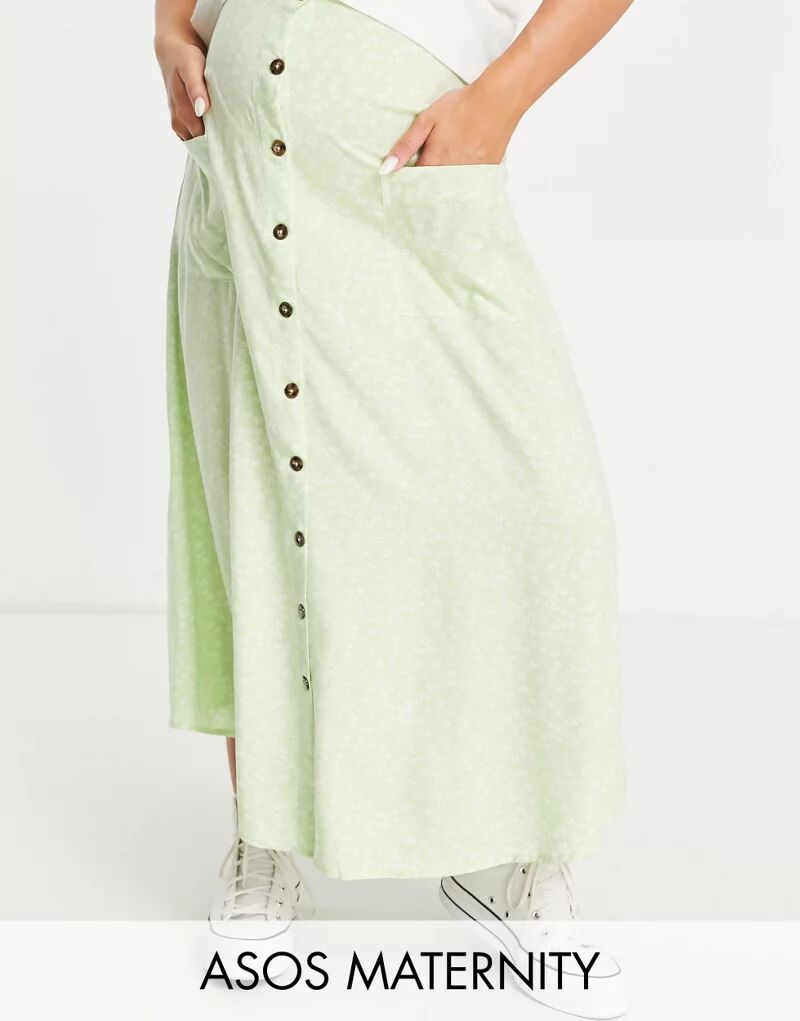 Зеленая юбка миди с карманами и пуговицами ASOS DESIGN Maternity