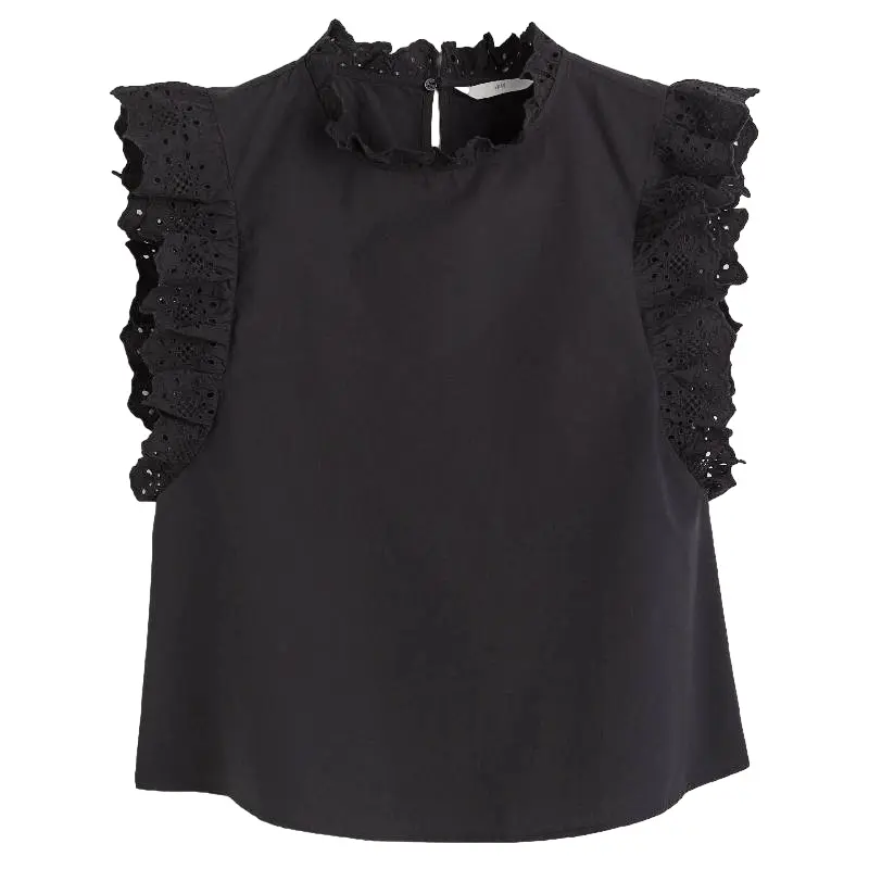 Блузка H&M Ruffle-trimmed, черный