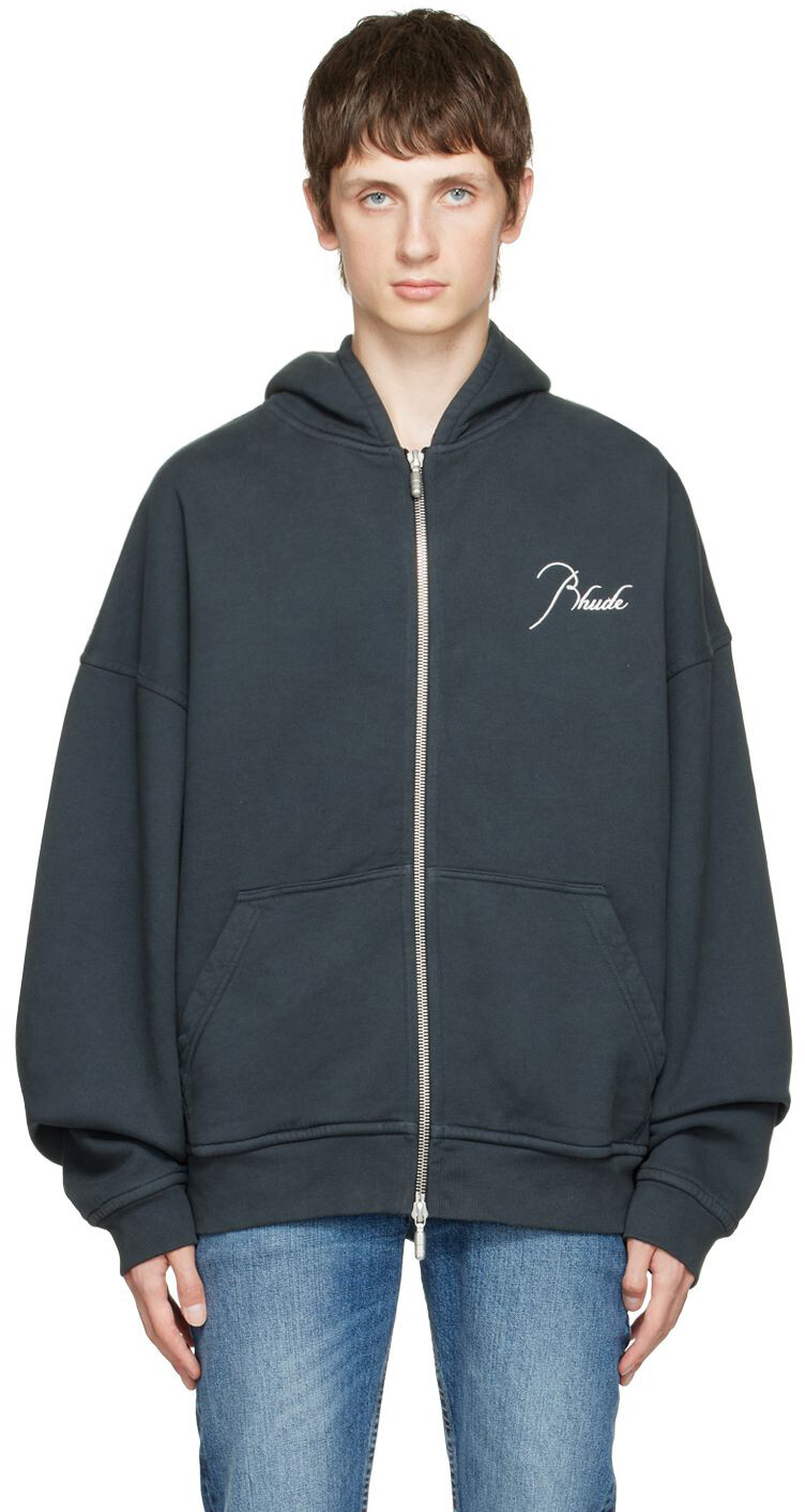 

SSENSE Эксклюзивная черная толстовка с капюшоном на молнии Rhude, Черный