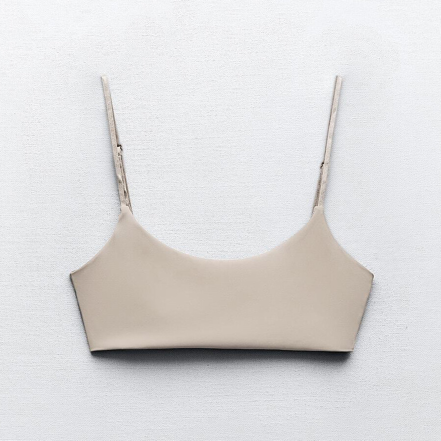 

Топ Zara Polyamide Stretch Bodycon, розовато-бежевый