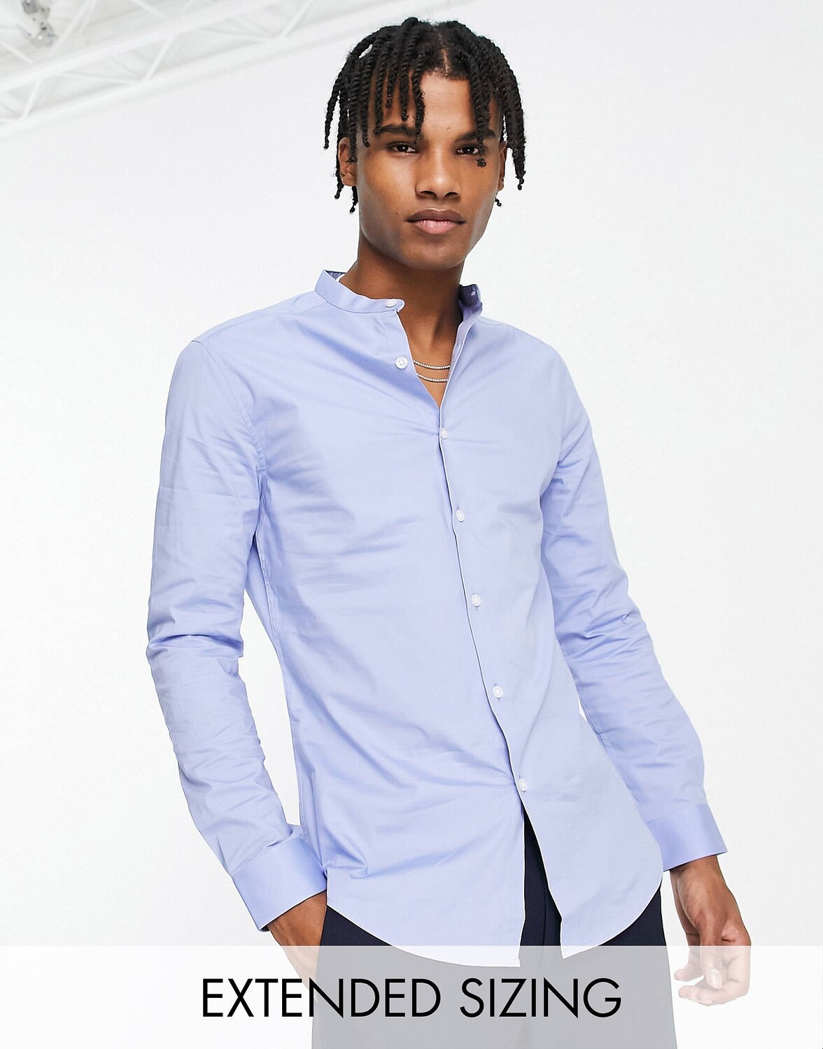 

Синяя рубашка скинни с воротником-стойкой ASOS DESIGN