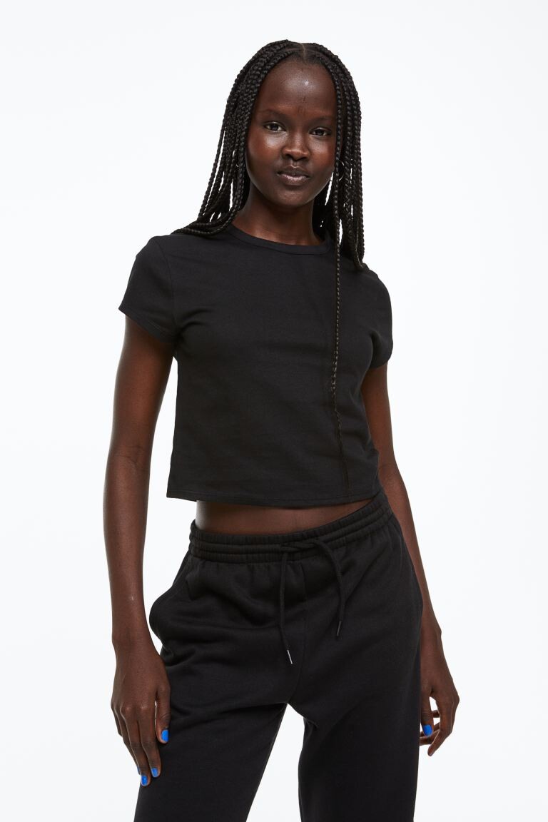 

Футболка из хлопкового трикотажа H&M, черный
