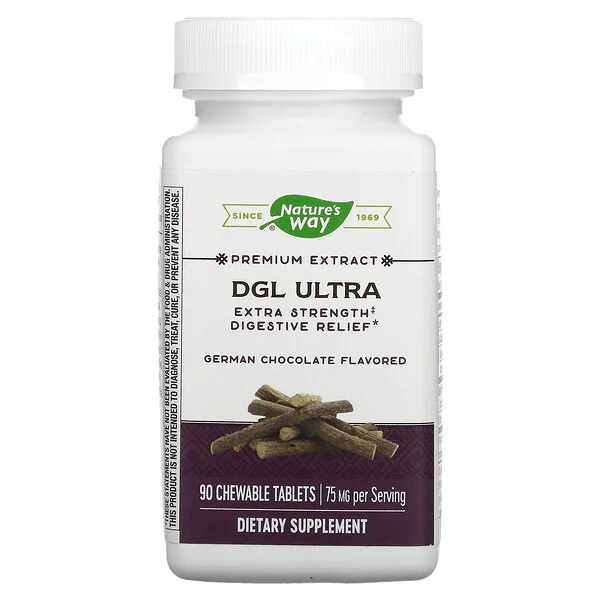 DGL Ultra, облегчение пищеварения 75 мг 90 таблеток, Nature's Way natural factors dgl деглицирризированный экстракт корня солодки 180 жевательных таблеток