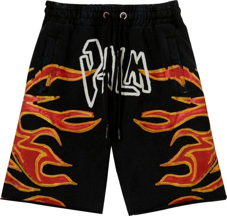 Спортивные шорты Palm Angels GD Graffiti Flames Sweatshort 'Black/White', черный - фото