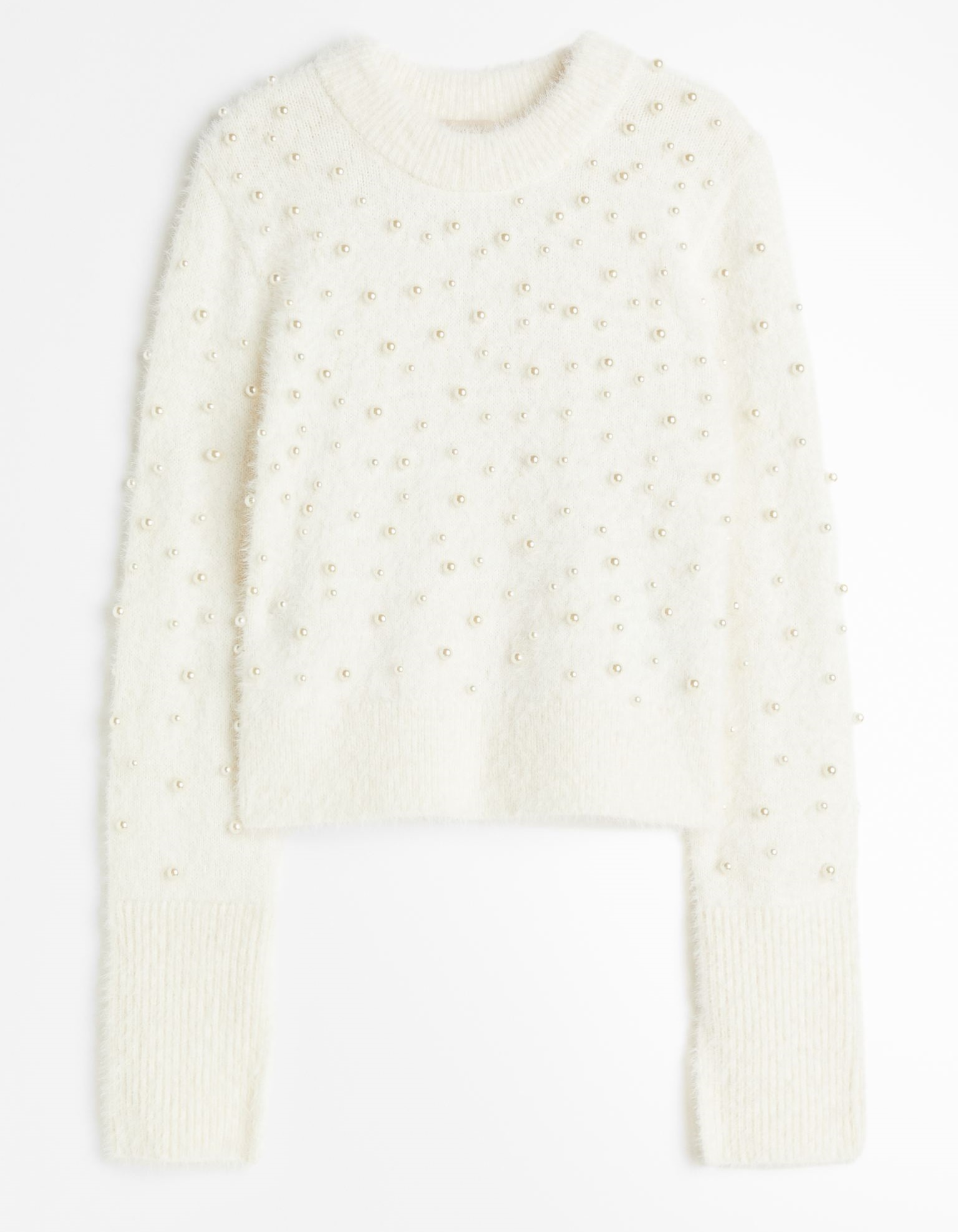 Джемпер H&M Bead-embellished, кремовый джемпер удлиненный букле из альпаки и шерсти молочный