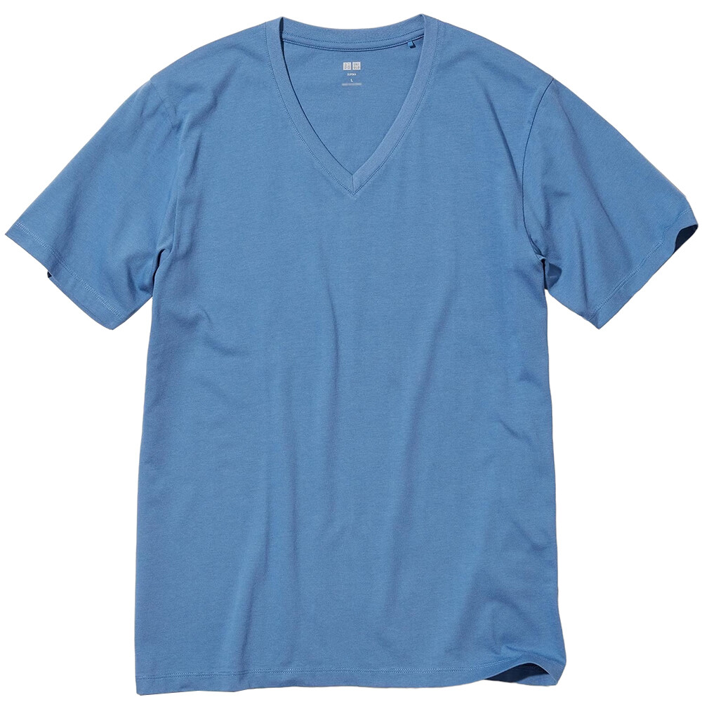 

Футболка Uniqlo Supima Cotton V-Neck Short-Sleeve, темно-голубой
