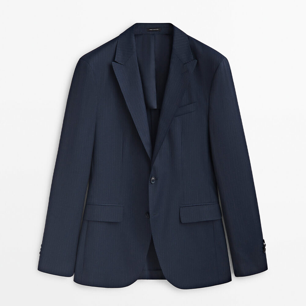 

Костюмный пиджак из шерсти Massimo Dutti Pinstripe Super 120's, темно-синий
