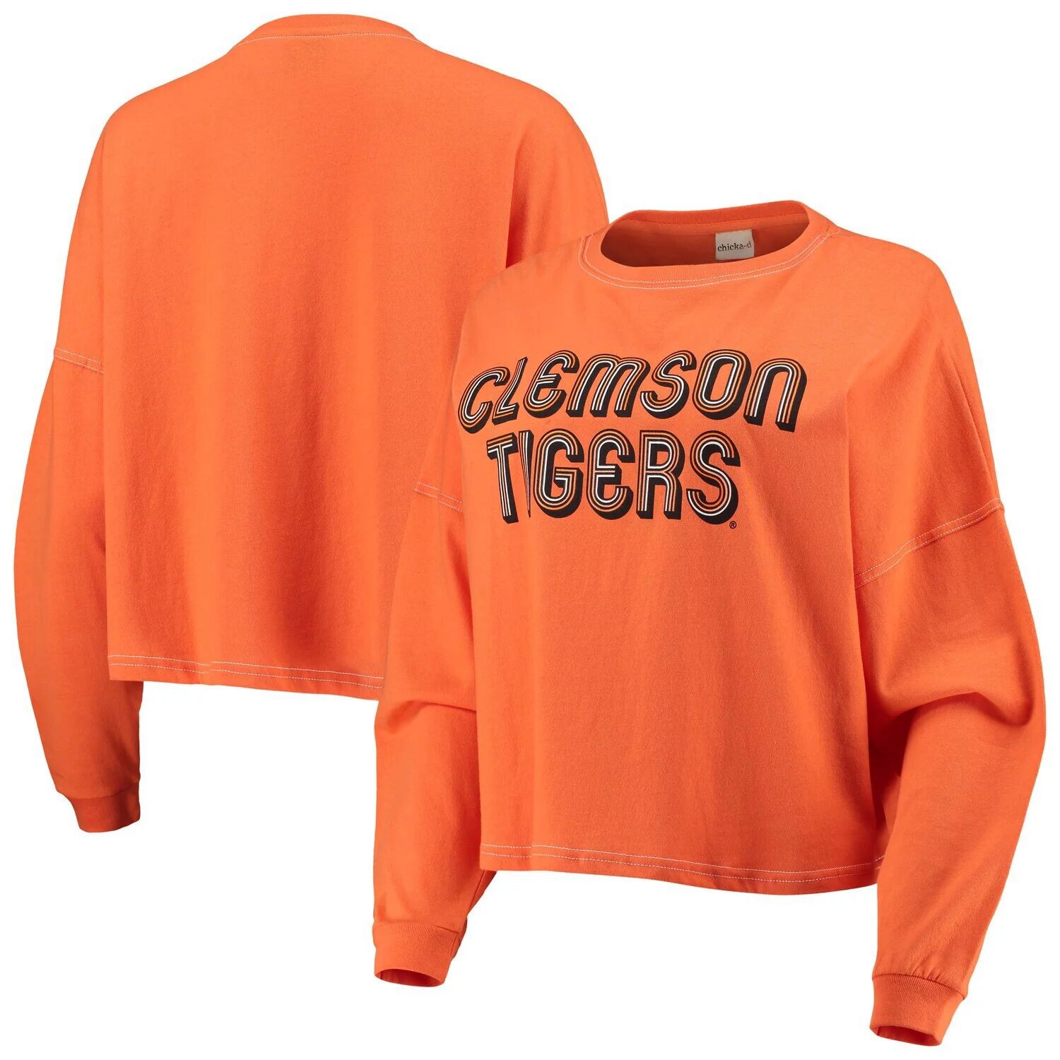 

Женская футболка Chika-D Orange Clemson Tigers Vintage Jersey свободного кроя с длинными рукавами и большим рукавом