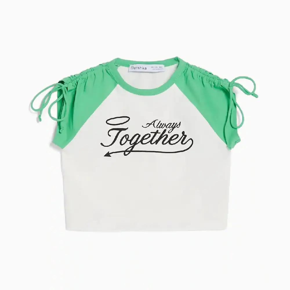 

Футболка Bershka Printed Short Sleeve, белый/зеленый
