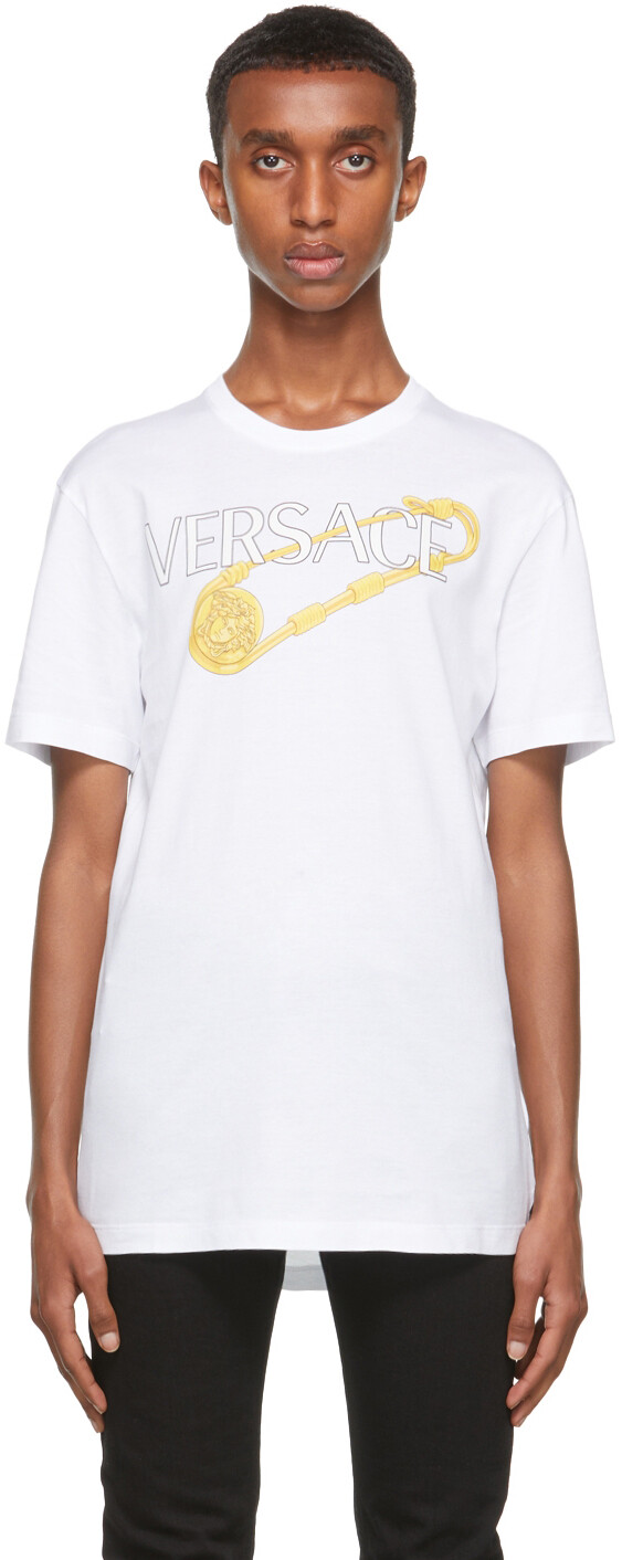 

Белая футболка с английской булавкой Versace