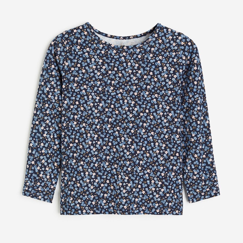 

Лонгслив H&M Kids Printed Jersey Flowers, темно-синий