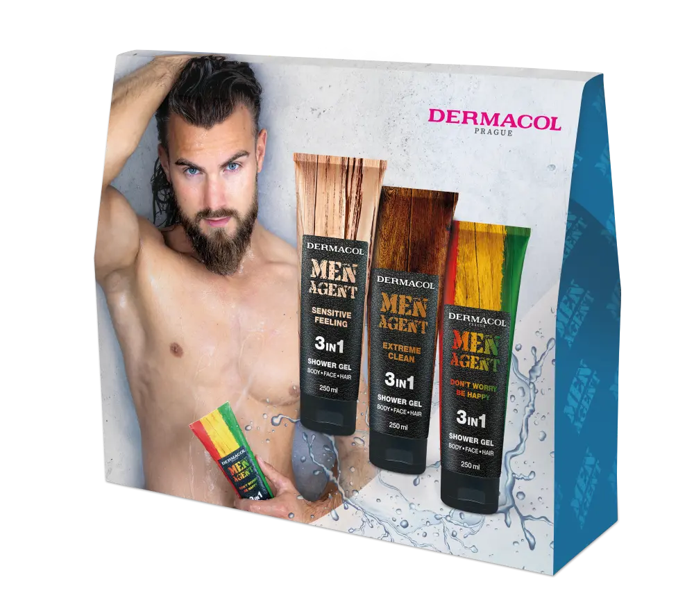 

Dermacol Men Agent набор: гель для душа 3 в 1, не волнуйся, будь счастлив, 250 мл + гель для душа Extreme Cleaning, 250 мл + гель для душа Чувствительное чувство, 250 мл
