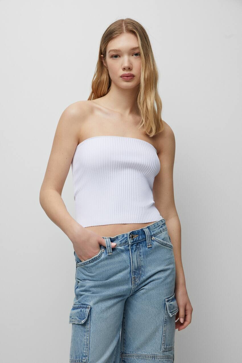 

Топ-бандо с эффектом потертости Pull&Bear, белый