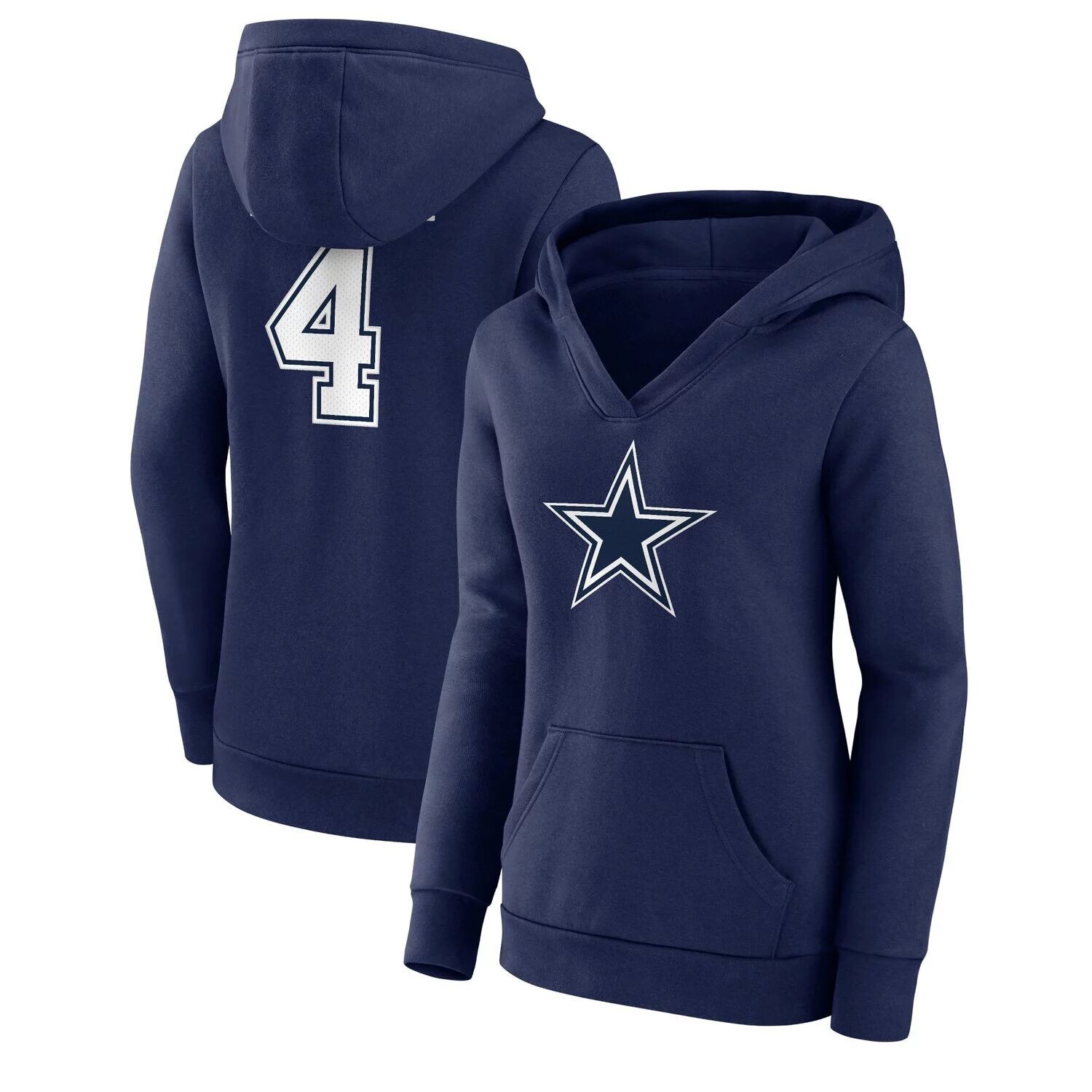

Женская толстовка с логотипом Fanatics Dak Prescott, темно-синяя толстовка со значком игрока Dallas Cowboys, имя и номер, пуловер с v-образным вырезом Fanatics, Синий