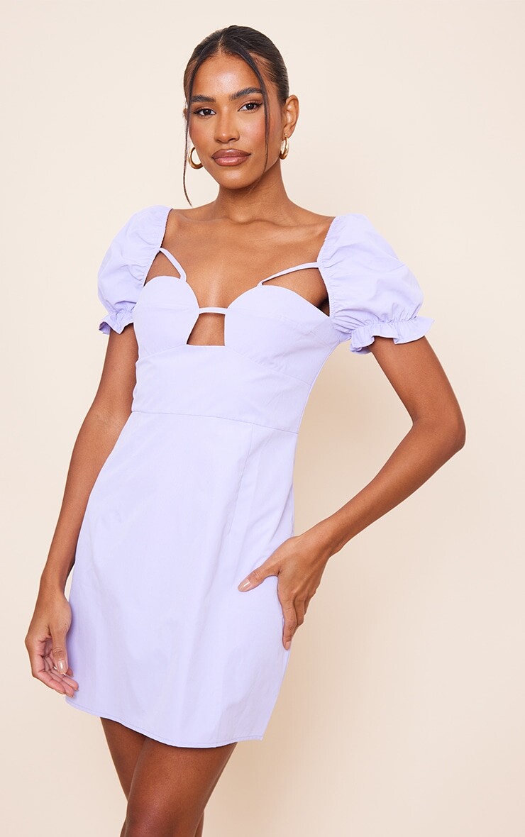 

PrettyLittleThing Сиреневое облегающее платье с объемными рукавами и чашечками с вырезами, Фиолетовый