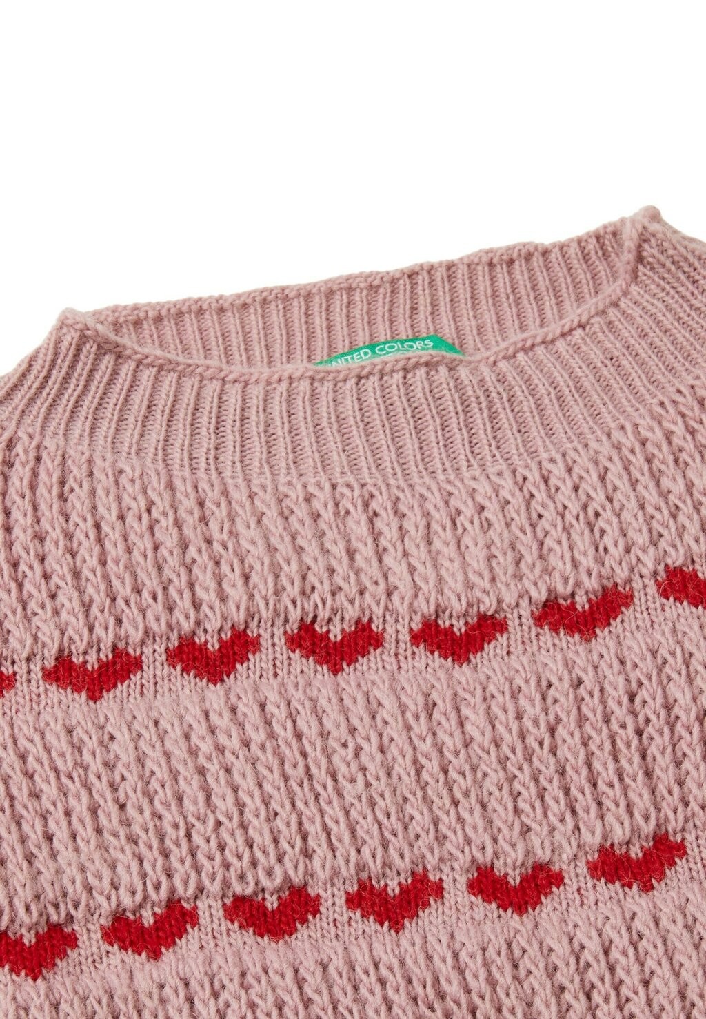

Вязаный свитер FISHERMAN’S WITH HEART STRIPES United Colors of Benetton, розовый