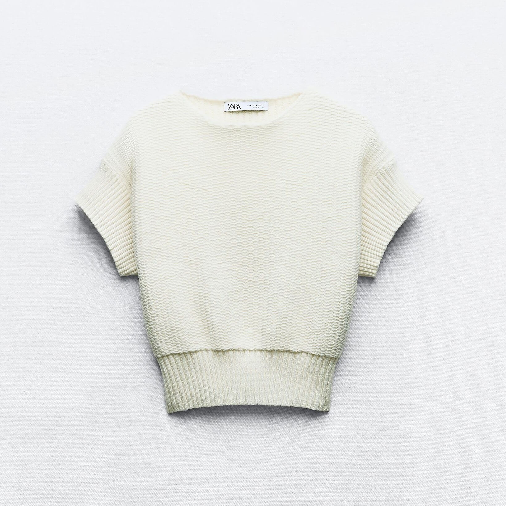 Кроп топ Zara Short Sleeve Knit, белый кроп топ zara check knit розовый