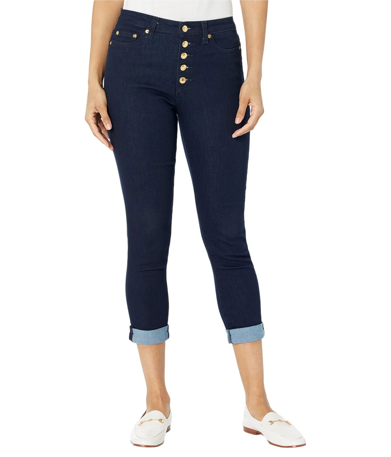 

Джинсы MICHAEL Michael Kors, Izzy Skinny Roll Hem Jeans in Dark Rinse Wash