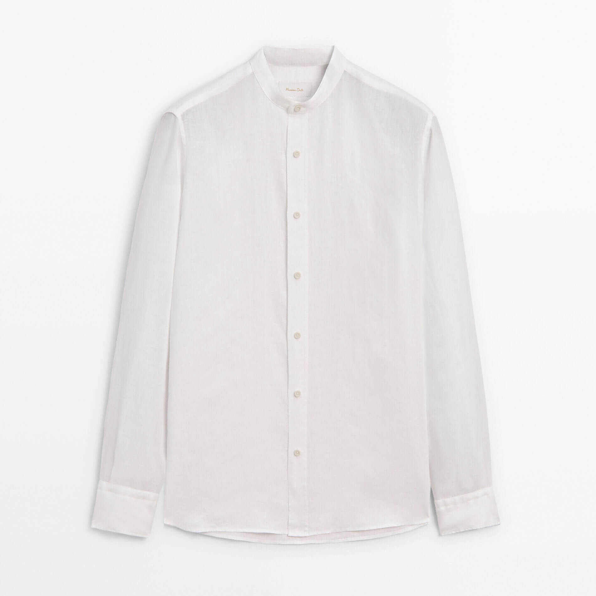 цена Рубашка Massimo Dutti Regular-Fit Linen With A Stand Collar, белый