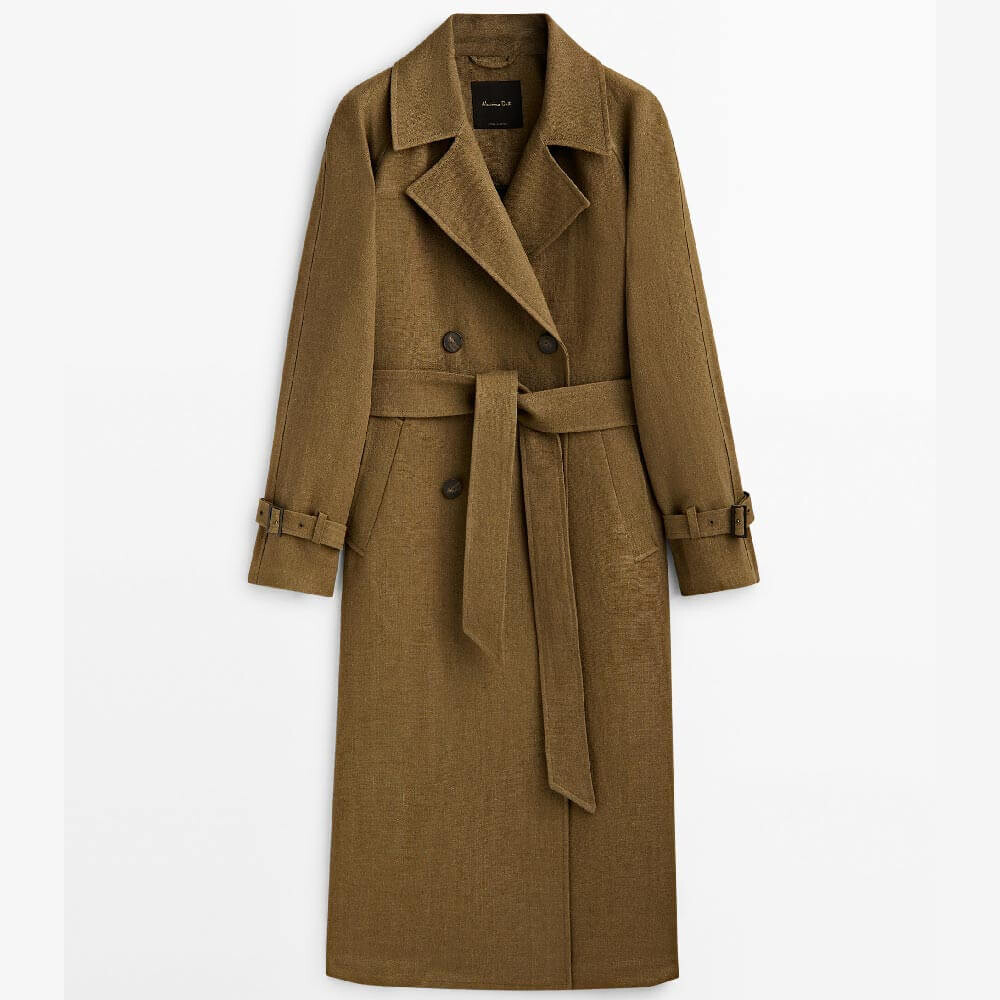 

Тренч Massimo Dutti 100% Rustic Linen, хаки