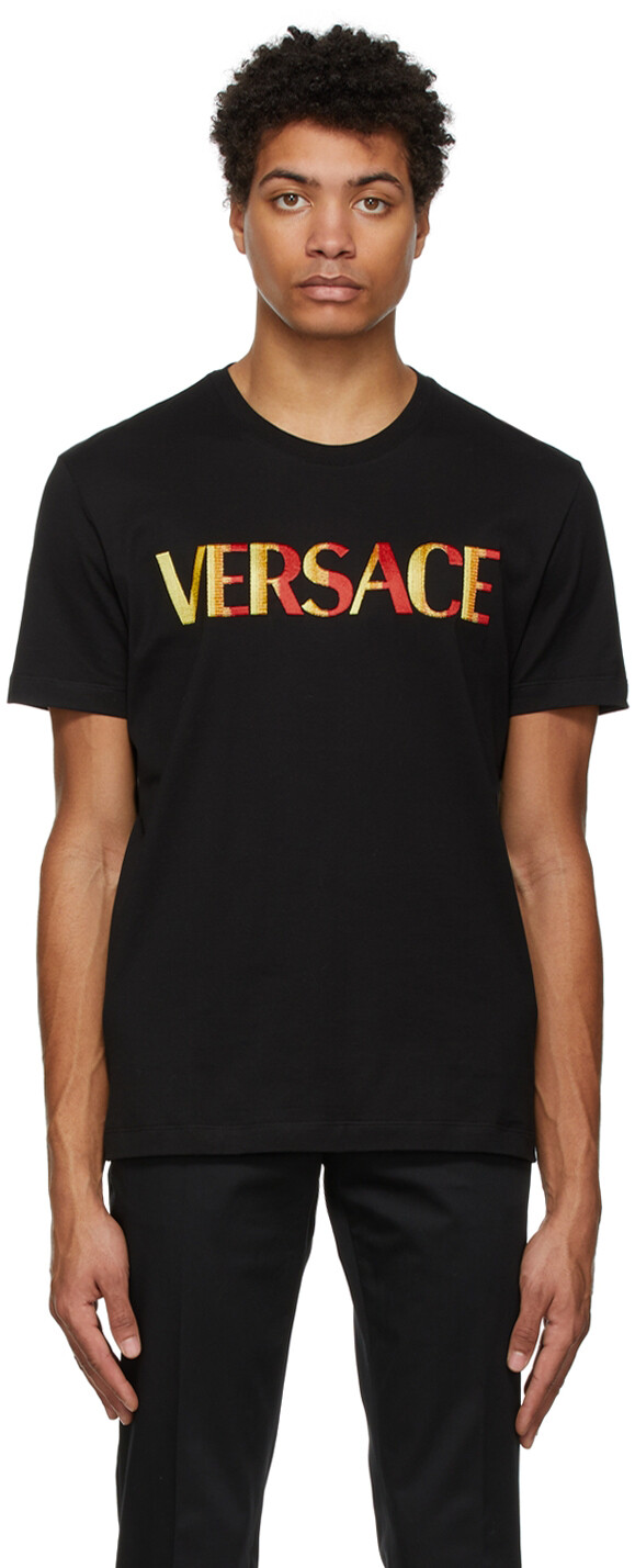 

Черная футболка с вышитым логотипом Versace, Черный