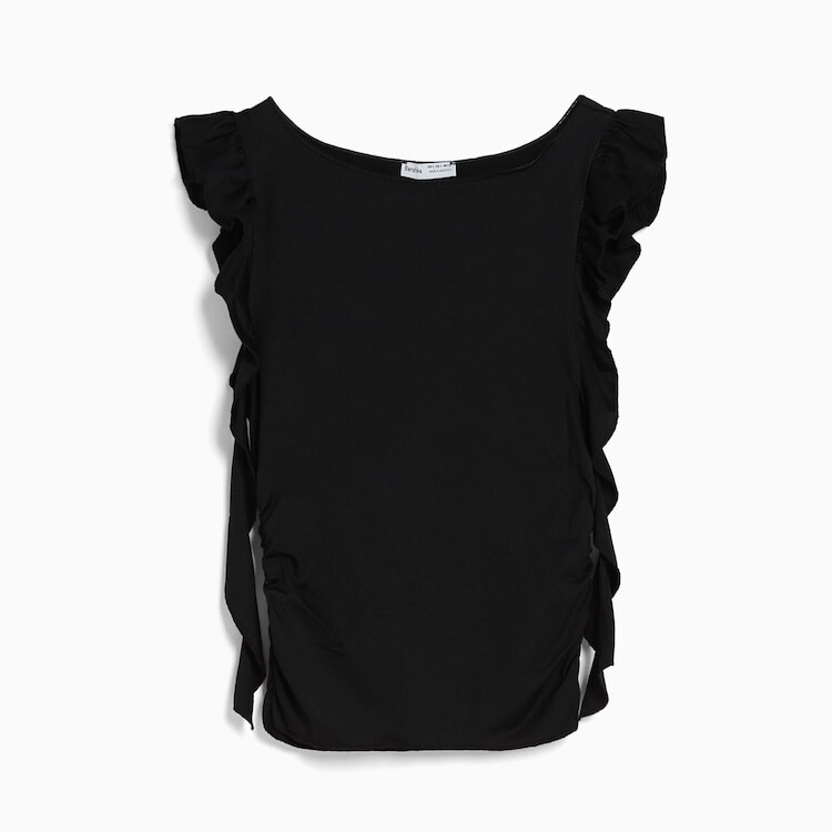 

Футболка с коротким рукавом Bershka Ruffled, черный