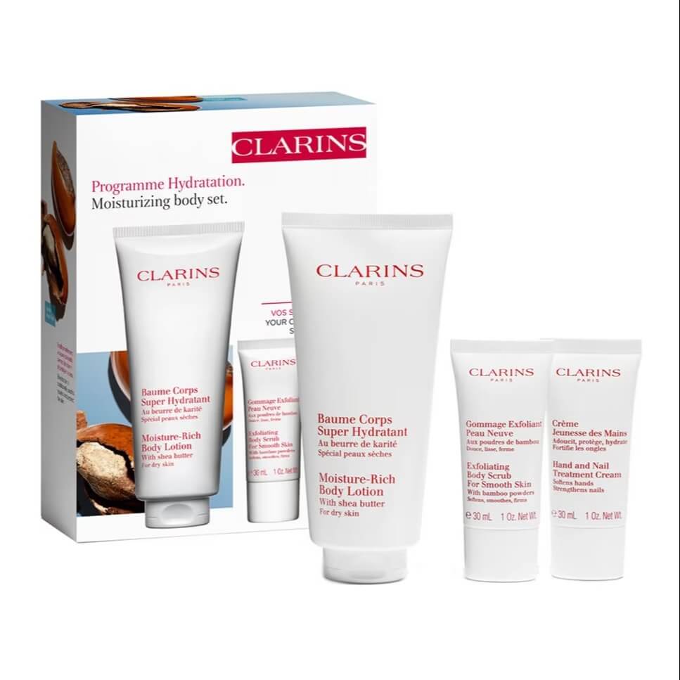 Подарочный набор Clarins Hydration Body Chest, 3 предмета интенсивно увлажняющий бальзам для лица clarins baume super hydratant 50 мл