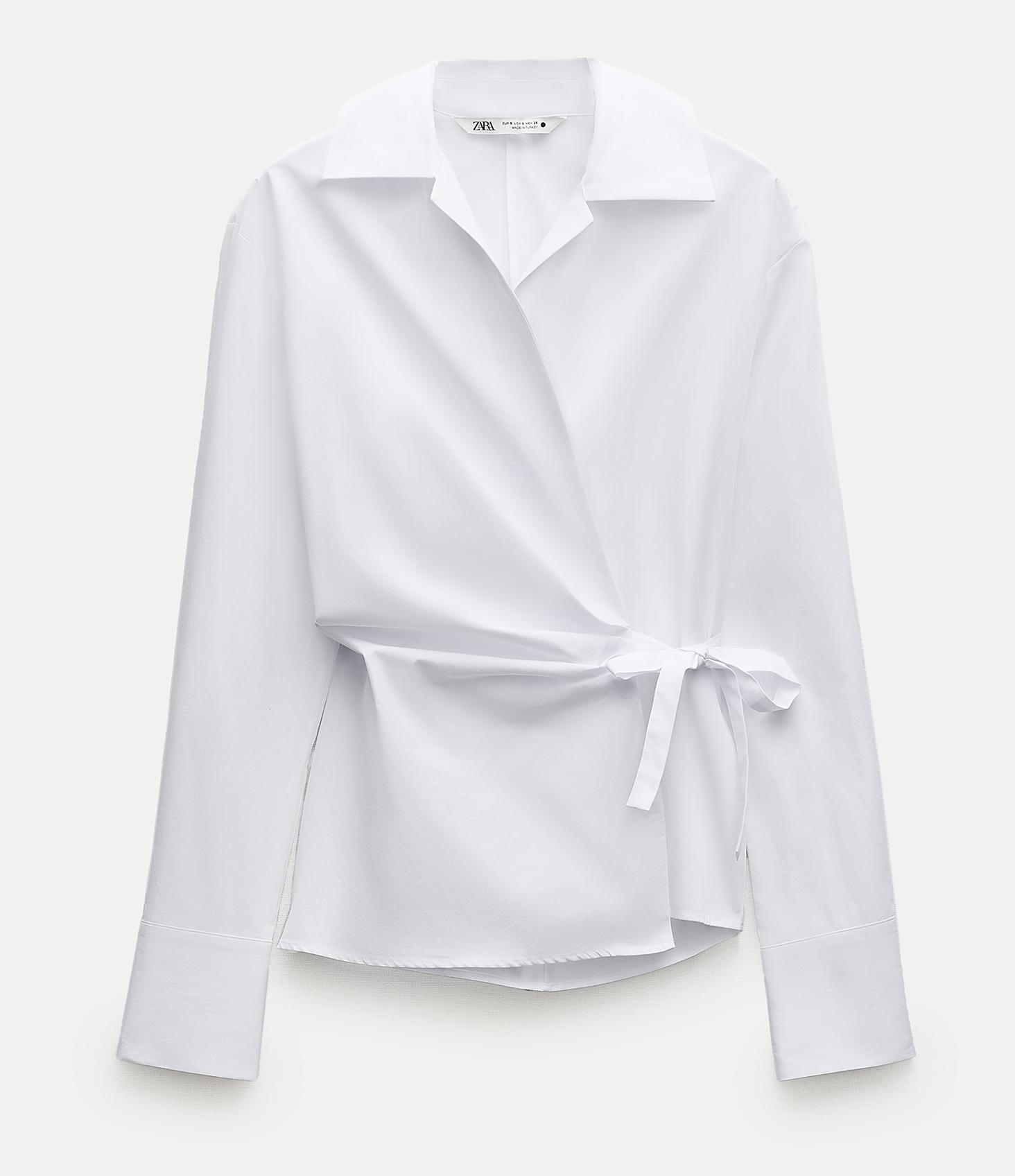 Рубашка Zara Zw Collection Crossover Poplin, белый рубашка zara poplin corset style белый