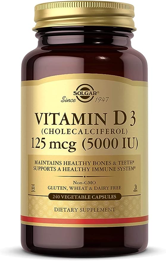 Solgar Витамин D3 (холекальциферол) 125 мкг (5000 МЕ), 240 капсул solgar витамин d3 холекальциферол 400 ме 250 мягких желатиновых капсул