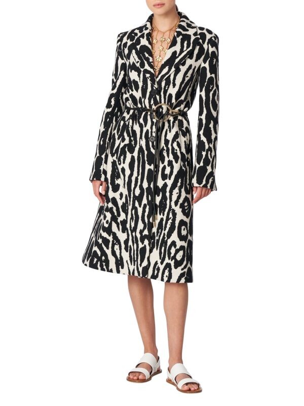 

Шерстяное пальто с анималистическим принтом Carolina Herrera Ivory black