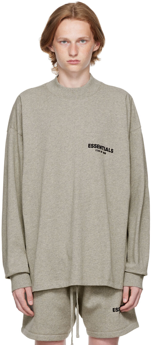 

Серая хлопковая футболка с длинным рукавом Essentials, Серый