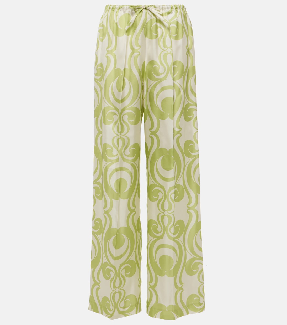 цена Широкие брюки из шелка с принтом Dries Van Noten, зеленый