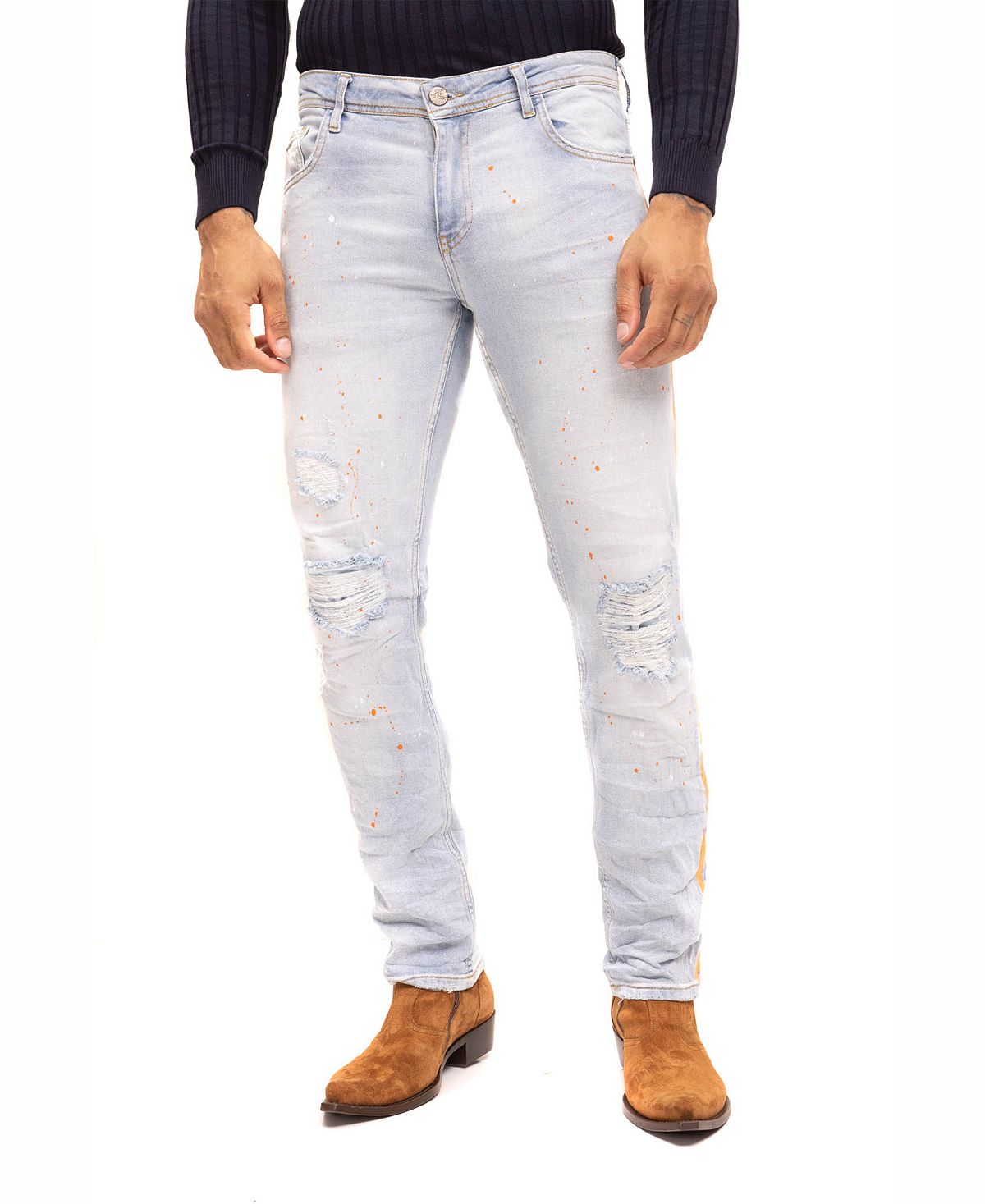 цена Мужские современные джинсы в полоску с брызгами RON TOMSON